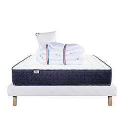 LUXURY LITERIE Ensemble matelas Nuage 90x190 cm + sommier blanc ep 13cm + oreiller + couette