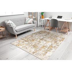 RUGSX Tapis moderne DUKE 51546 beige or - Vintage, structuré, très doux, franges 160x220 cm pas cher