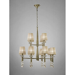 Luminaire Center Suspension Tiffany 2 Tier 12+12 Ampoules E14+G9, laiton antique avec Abat jour bronzes & cristal transaparent