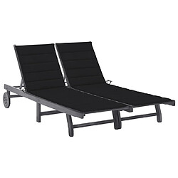 Helloshop26 Transat chaise longue bain de soleil lit de jardin terrasse meuble d'extérieur 2 places avec coussin acacia gris 02_0012228