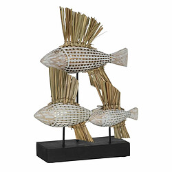 BigBuy Home Figurine Décorative Blanc Marron Naturel Poissons 30 x 10 x 40 cm