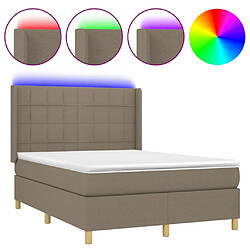 vidaXL Sommier à lattes de lit matelas et LED Taupe 140x200 cm Tissu