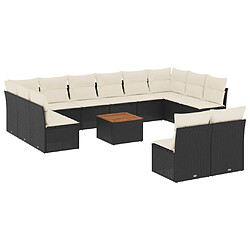 vidaXL Salon de jardin avec coussins 13 pcs noir résine tressée