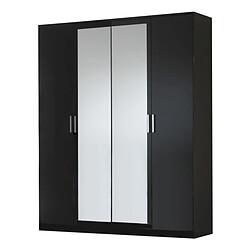 Dansmamaison Armoire 4 portes battantes 2 miroirs Laqué Noir Brillant - AREZZO