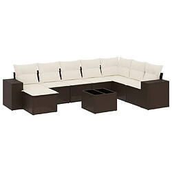 vidaXL Salon de jardin avec coussins 9 pcs marron résine tressée