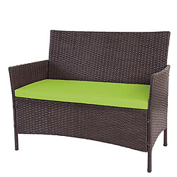 Decoshop26 Salon de jardin en polyrotin marron 2 fauteuils 1 banc et table inclus coussins verts 04_0000056