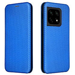 Coque en TPU + PU anti-scratch, texture en fibre de carbone avec béquille en anneau et porte-carte, bleu pour votre OnePlus 10 Pro 5G