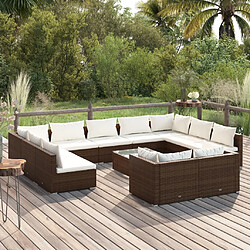 vidaXL Salon de jardin 12 pcs avec coussins Marron Résine tressée