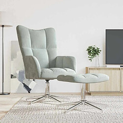 vidaXL Chaise de relaxation avec tabouret Gris clair Velours