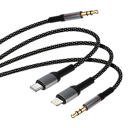 Câble Audio Multi embouts Jack 3.5mm USB-C Lightning vers Jack 3.5mm 1.5m LinQ