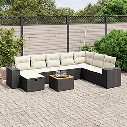 Maison Chic Ensemble Tables et chaises d'extérieur 9 pcs avec coussins,Salon de jardin noir résine tressée -GKD915778