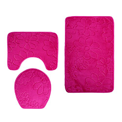 Tapis de bain antidérapant 3 pièces contour tapis couvercle de couvercle de toilette rose fleur rouge