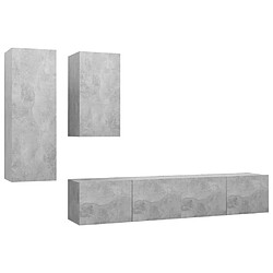 Maison Chic Ensemble de meubles TV 4 pcs | Banc TV Moderne pour salon | Meuble de Rangement - Gris béton Aggloméré -MN10286