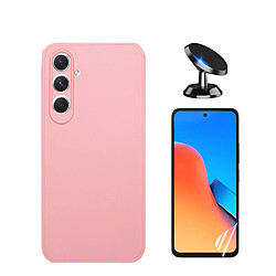 Kit Film de Hydrogel Étui Complète Devant + Étui Silicone Liquide + SuppOrt Magnétique Phonecare pour Samsung Galaxy S23 FE - Rose