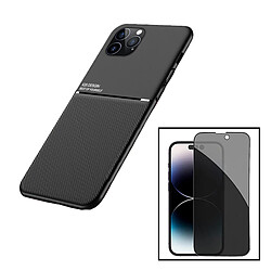 PHONECARE Kit Coque Magnetic Lux + Anti-Spy 5D Full Cover pour Apple iPhone 15 Pro - Noir