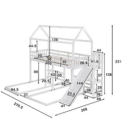 Avis KOMHTOM Lit superposé, lit d'enfant avec étagère ouverte coulissante, cadre en pin, lit d'enfant surmonté, blanc, 90x200cm