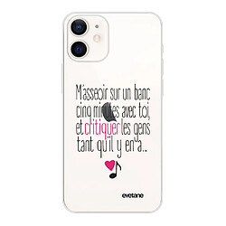 Coque iPhone 12 mini souple transparente M'asseoir sur un banc Motif Ecriture Tendance Evetane