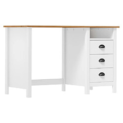 Helloshop26 Bureau table poste de travail meuble d'ordinateur informatique étude Hill avec 3 tiroirs 120 x 50 x 74 cm Pin solide blanc 02_0023858