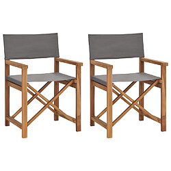 vidaXL Chaises de metteur en scène lot de 2 Bois de teck massif Gris