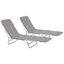 vidaXL Chaises longues pliables lot de 2 Acier et tissu Gris