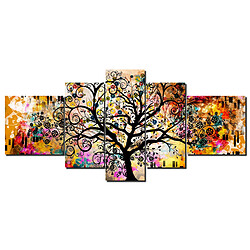 Dekoarte 429 - Tableau moderne sur toile monté sur cadre en bois 5 pièces , style abstrait Arbre de la vie Gustav Klimt, 180x85cm