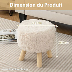 Helloshop26 Repose-pieds tabouret pouf rond ottoman rembourré en fausse fourrure siège rembourré pieds en bois d'hévéa tabouret multifonctionnel blanc et naturel 20_0009172 pas cher