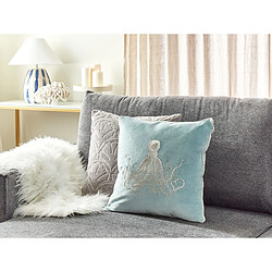 Beliani Coussin LAMINARIA Coton 45 x 45 cm Animal Bleu clair