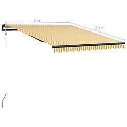 vidaXL Auvent rétractable capteur de vent LED 300x250cm Jaune et blanc pas cher