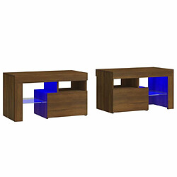 Maison Chic Lot de 2 Tables de chevet - Tables de Nuit et lumières LED Chêne brun 70x36,5x40 cm