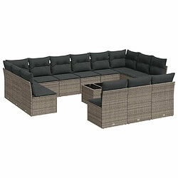 Maison Chic Salon de jardin avec coussins 14 pcs | Ensemble de Table et chaises | Mobilier d'Extérieur gris résine tressée -GKD68106