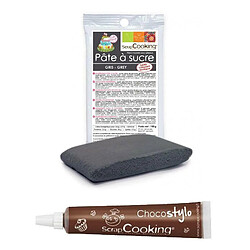 Scrapcooking Stylo chocolat + Pâte à sucre grise 100 g