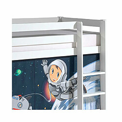 Avis Mes Lit surélevé 90x200 cm avec échelle blanc décor astronaute - PINO