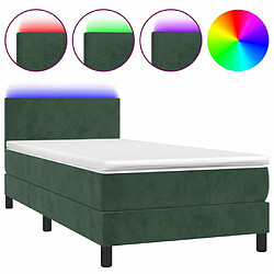 Maison Chic Lit adulte- Lit + matelas,Sommier à lattes de lit avec matelas et LED Vert foncé 90x190cm -GKD85643