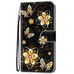 Etui en PU avec support A15 papillons strass doré pour votre Samsung Galaxy S22