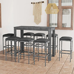 Maison Chic Ensemble de bar de jardin 9 pcs et coussins,Table + chaises + coussins de jardin Résine tressée Gris -GKD388600