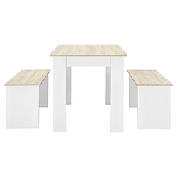 Acheter Lot de Table et 2 Bancs Design Ensemble de Meubles de Salle à Manger Stylé pour 4 Personnes Panneau de Particules Mélaminé 110 x 70 x 73 cm Blanc Chêne [en.casa]