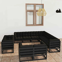 Maison Chic Salon de jardin 11pcs + coussins - Mobilier/Meubles de jardin - Table et chaises d'extérieur Noir Bois de pin massif -MN14588