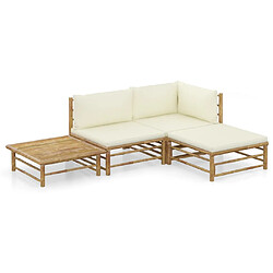 vidaXL Salon de jardin 4 pcs avec coussins blanc crème bambou