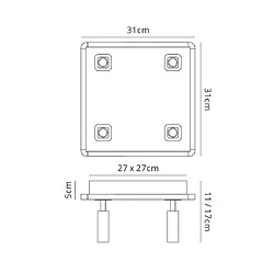 Luminaire Center Plafonnier Ibiza Ampoules 4 Head avec Backlit Ampoules 40W LED carré nickel satiné 4000K, 3000lm,