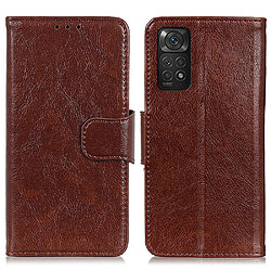 Etui en PU texture nappa, antichoc avec support marron pour votre Xiaomi Redmi Note 11 4G (Qualcomm)/Redmi Note 11S 4G