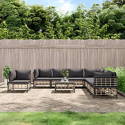 Maison Chic Salon de jardin 9 pcs + coussins - Mobilier/Meubles de jardin - Table et chaises d'extérieur anthracite résine tressée -MN55168