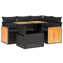 Maison Chic Ensemble de 5 Tables et chaises d'extérieur avec coussins,Salon de jardin noir résine tressée -GKD489829