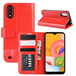 Etui en PU surface de cheval fou avec support rouge pour votre Samsung Galaxy A01