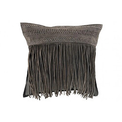 Dansmamaison Coussin Franges Carre Cuir Gris