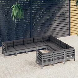 Maison Chic Salon de jardin 10 pcs + coussins - Mobilier/Meubles de jardin - Table et chaises d'extérieur Gris Bois de pin -MN27609