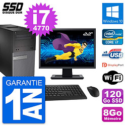 PC Tour Dell 3020 Ecran 22" Intel Core i7-4770 RAM 8Go SSD 120Go Windows 10 Wifi - Occasion