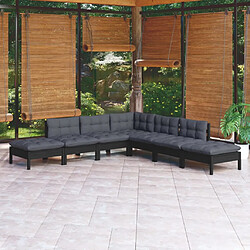 Maison Chic Salon de jardin 7 pcs + coussins - Mobilier/Meubles de jardin - Table et chaises d'extérieur Noir Bois de pin -MN32559