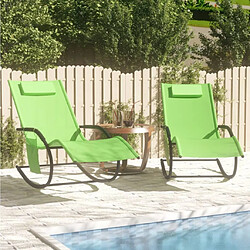 Maison Chic Lot de 2 Chaises longues à bascule | Bain de soleil Relax | Transat Vert Acier et textilène -GKD38268