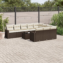 vidaXL Salon de jardin et coussins 11 pcs marron résine tressée