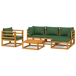 vidaXL Salon de jardin 6 pcs avec coussins vert bois massif